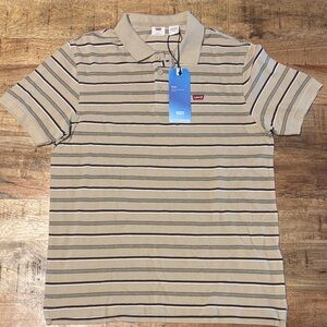 Levi’s Polo Pin Striped Tan Shirt Short Sleeve Men's M Standard Fit (9)